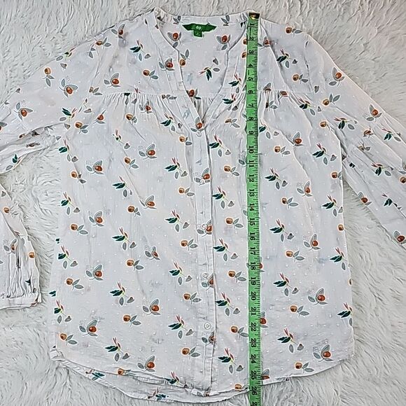 DIP -592 Women's White Orange Printed Button-Up Blouse Size Medium - Picture 5 of 7